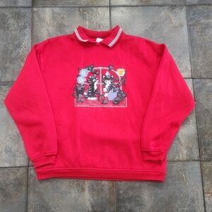 Vintage 90s Bobbie Brooks Women's Small Cats Wildlife Nature Collared Sweatshirt
